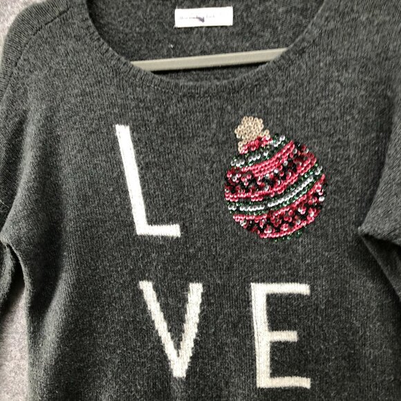 Abercrombie & Fitch Holiday Sweater Womens XS/S Gray Crewneck Love Sequin Wool - Picture 3 of 7